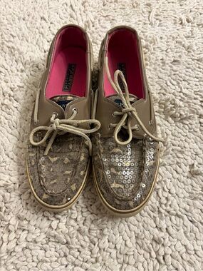 Sperry tan Sequin Boat Shoes - Women's size 8
